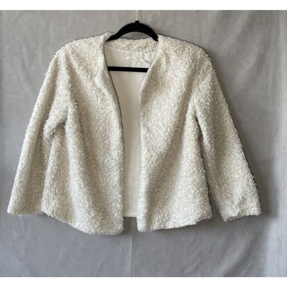 Poetry Faux Shearling Cropped Open Jacket with 3/4 Sleeves Size L Ivory - Picture 1 of 8